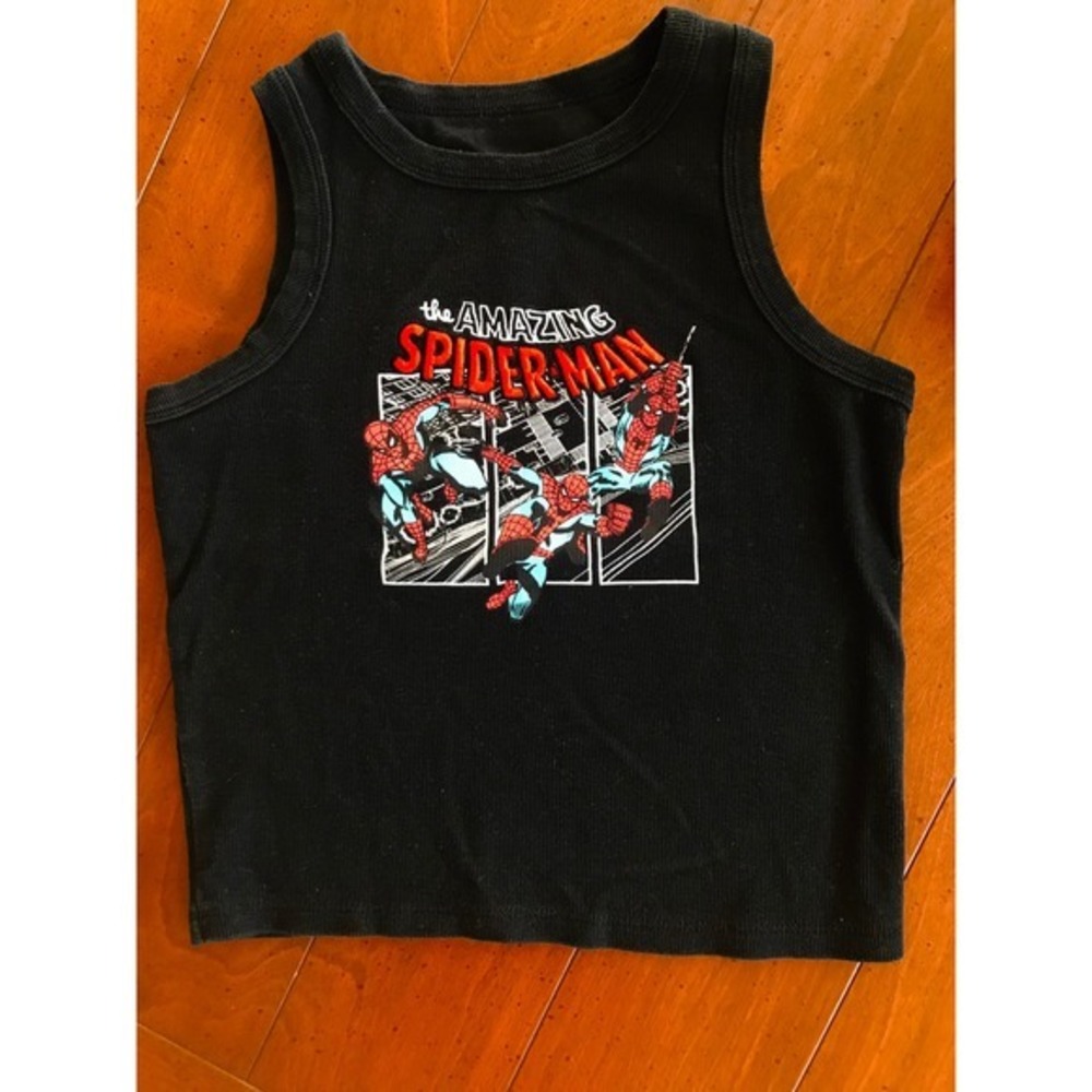 Marvel The Amazing Spider-Man Black Ribbed Graphic Tank Top Kids Size Medium M